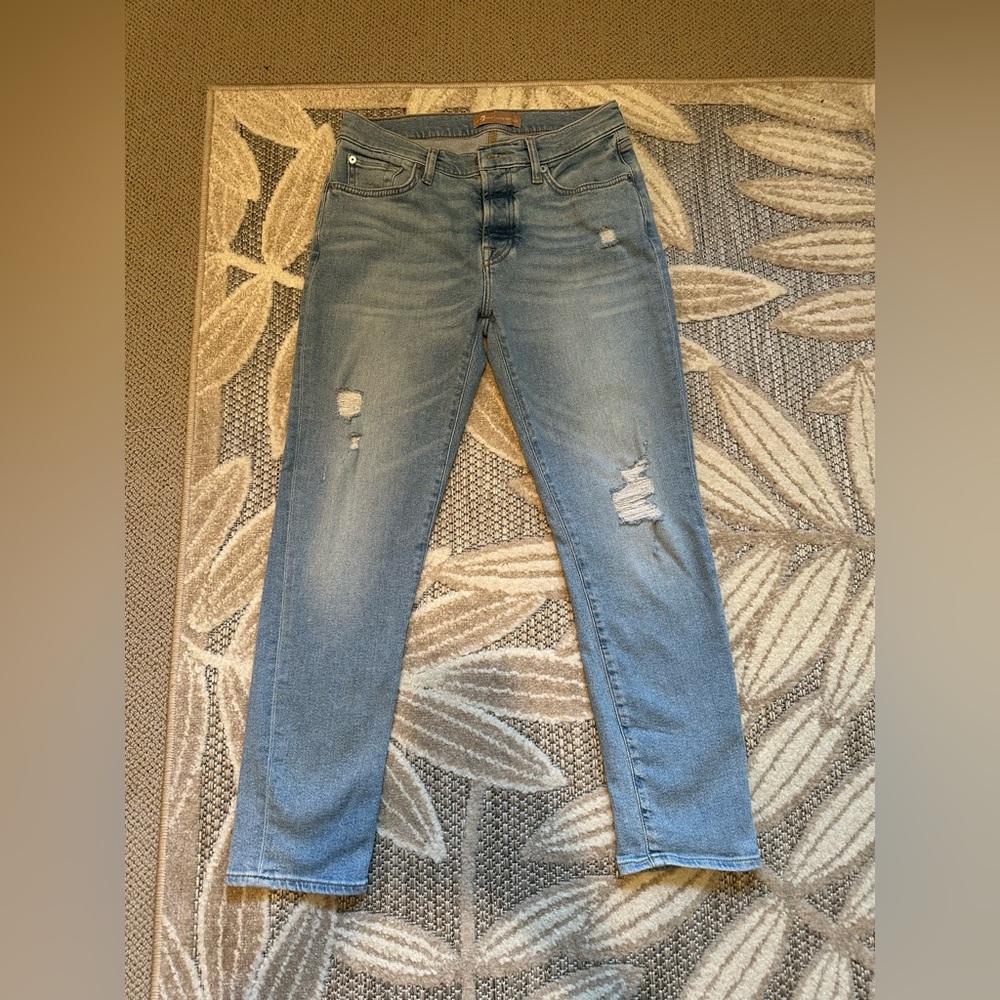 7 For All Mankind Josefina Light Blue Distressed Straight Leg Jeans 27